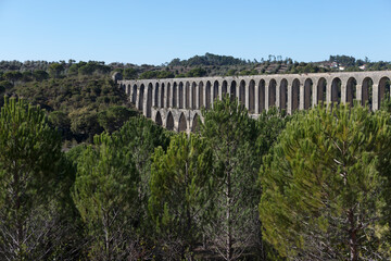 Portugal aqueduct in Tomar on a sunny autumn day