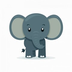 Fototapeta premium Cute cartoon elephant standing on a white background with a friendly expression