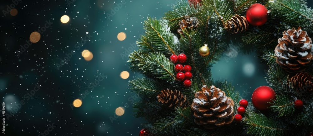 Aufkleber Wreath with a Christmas theme. with copy space image. Place for adding text or design