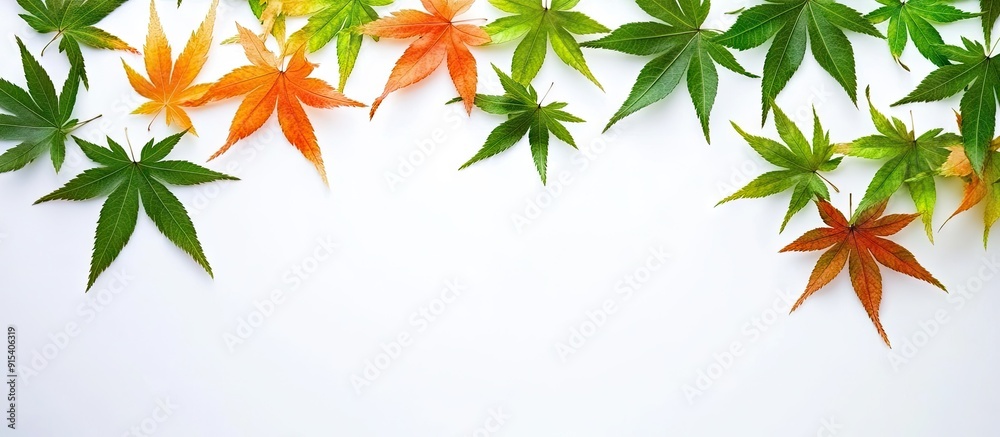 Fototapete Maple leaves on a white background maple backdrop Collection of maple leaves. with copy space image. Place for adding text or design