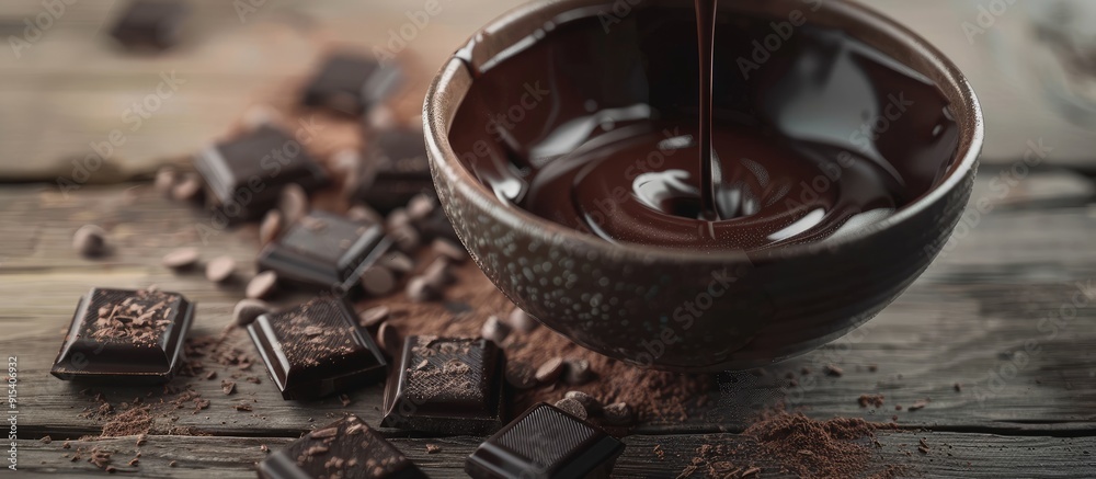 Leinwandbilder macro photo of high quality dark chocolate being poured into a bowl with a shallow focus. with copy 