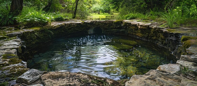 Water well with spring water at an old spa retreat. with copy space image. Place for adding text or design
