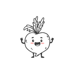 Cartoon beet. Cute character vegetable isolated on white background. Doodle style. 