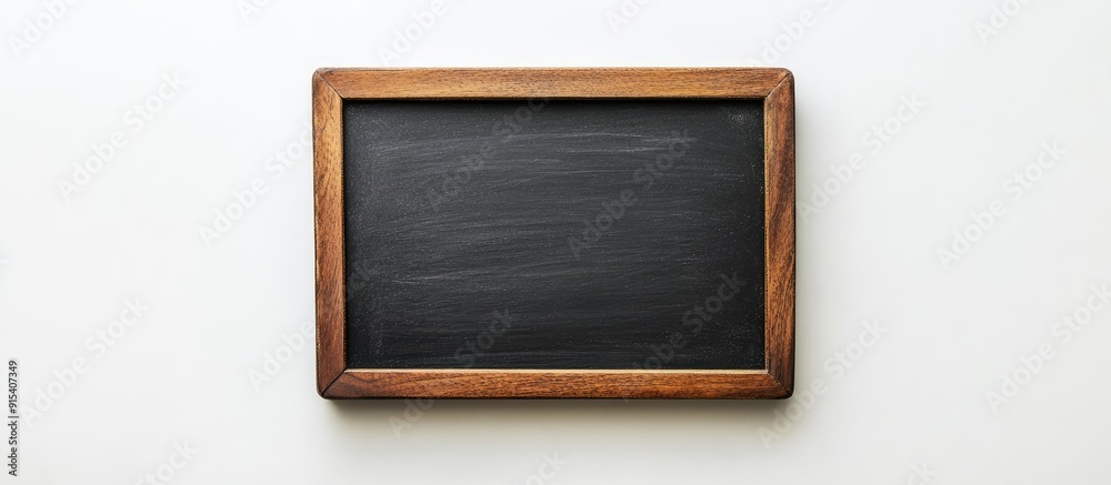 Aufkleber Small black chalkboard on white background empty mini blackboard for text top view. with copy space image. Place for adding text or design