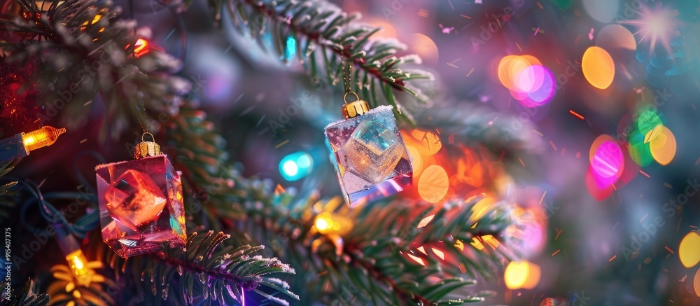 Aufkleber new year s eve and christmas wishes featuring cubes and christmas tree ornaments. with copy space im