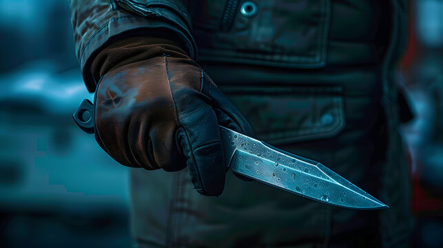 Person in leather gloves holding knife
