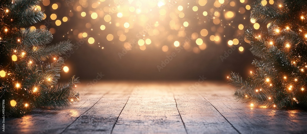 Poster Christmas backdrop with lights. with copy space image. Place for adding text or design