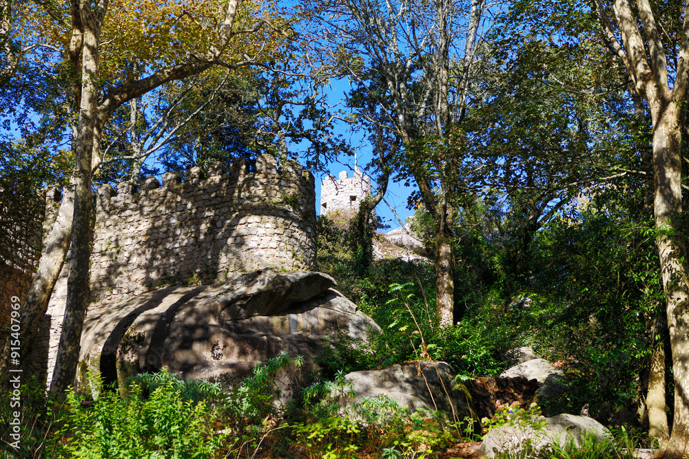 Sticker Portugal Sintra Pena Castle view on a sunny autumn day