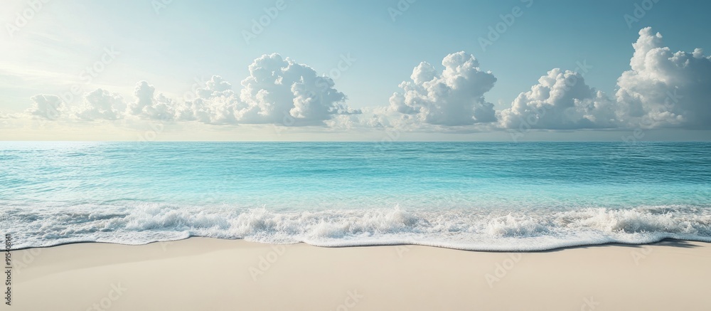 Poster White sand beach as the backdrop. with copy space image. Place for adding text or design