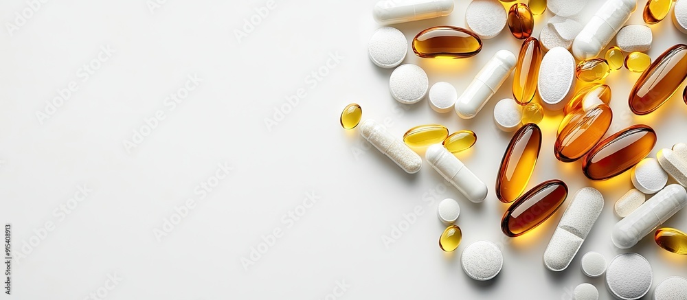Poster supplements and vitamins against a white background selective focus medicine. with copy space image.