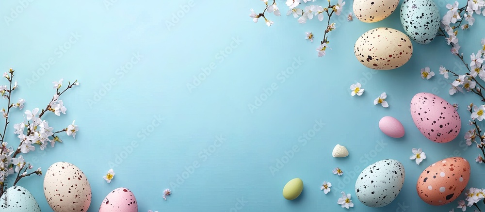 Aufkleber Top view Happy Easter holiday background idea Flat lay. with copy space image. Place for adding text or design