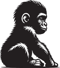 Baby Gorilla Silhouette isolated on white background Minimalist gorilla vector shape