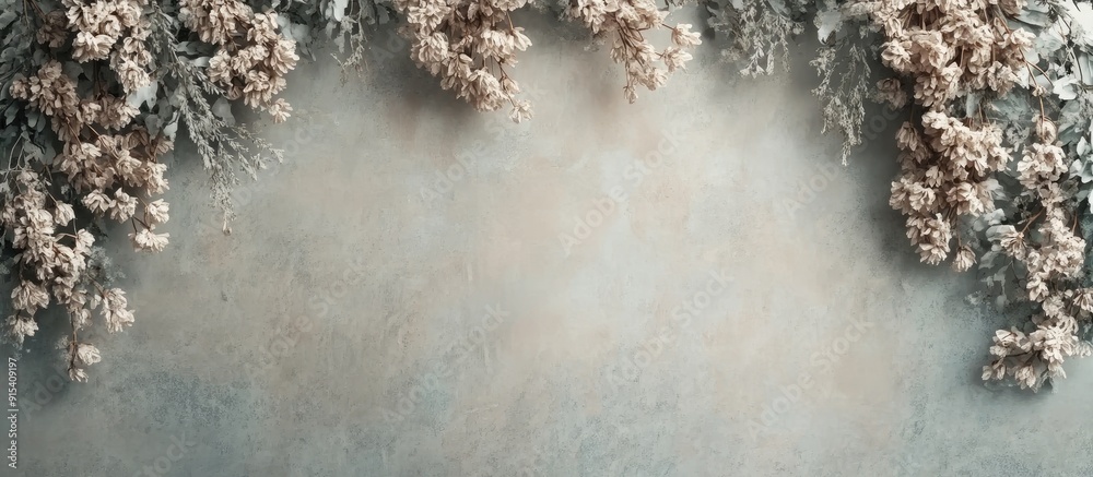 Aufkleber textured vintage paper backdrop featuring garland chrysanthemum. with copy space image. Place for adding text or design