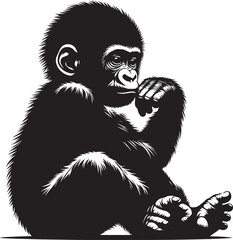 Baby Gorilla Silhouette isolated on white background Minimalist gorilla vector shape