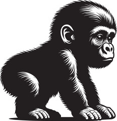 Baby Gorilla Silhouette isolated on white background Minimalist gorilla vector shape