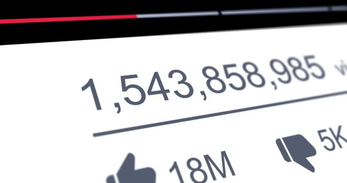 Increasing number of views, likes and dislikes under video, social media counter with rising popularity, footage
