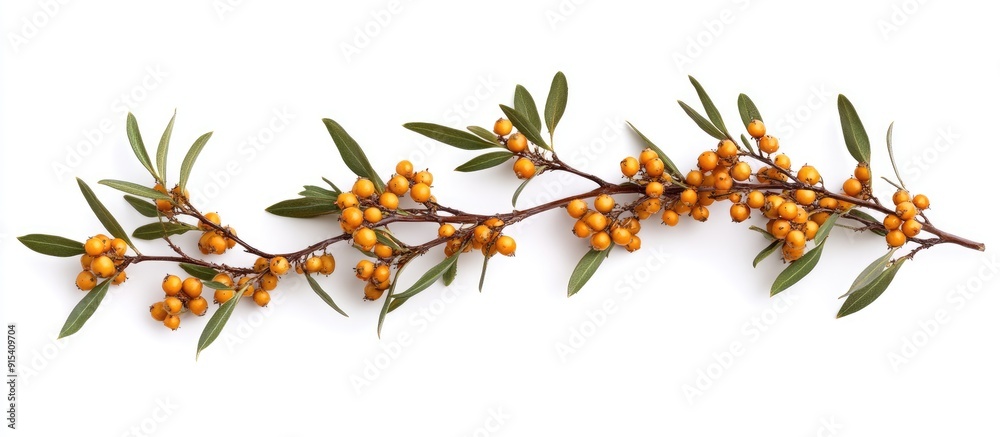 Aufkleber sea buckthorn branch set against a white background. with copy space image. Place for adding text or design
