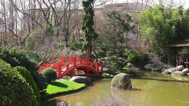 TOULOUSE, FRANCE - MARCH 12 2108: Japanese garden. Garden Compans Caffarelli on Boulevard Lascrosses.