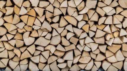Fototapete Rund A pile of neatly stacked firewood exhibits beautiful natural patterns and textures under soft lighting, creating a calming and organized appearance © lililia