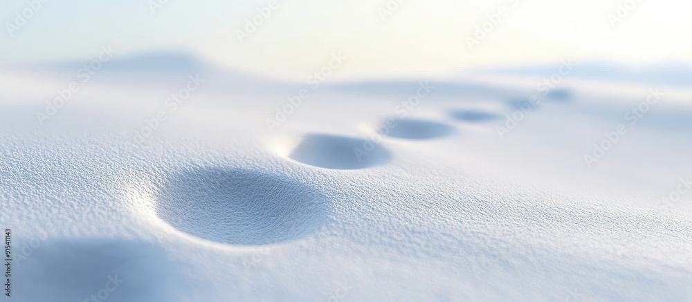 Fototapete reversed footprints in snow. with copy space image. Place for adding text or design
