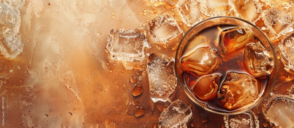 Aufkleber Iced coffee texture and ice cold coffee. with copy space image. Place for adding text or design