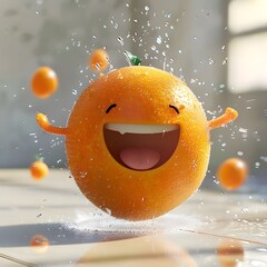  A joyful orange character splashing water, resembling an emoji, in a playful pose.