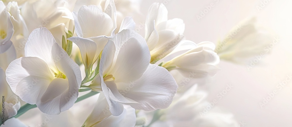 Poster close up of white freesia associated with st valentine s day birthdays weddings engagements and othe