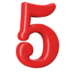 Red 3D Number 5