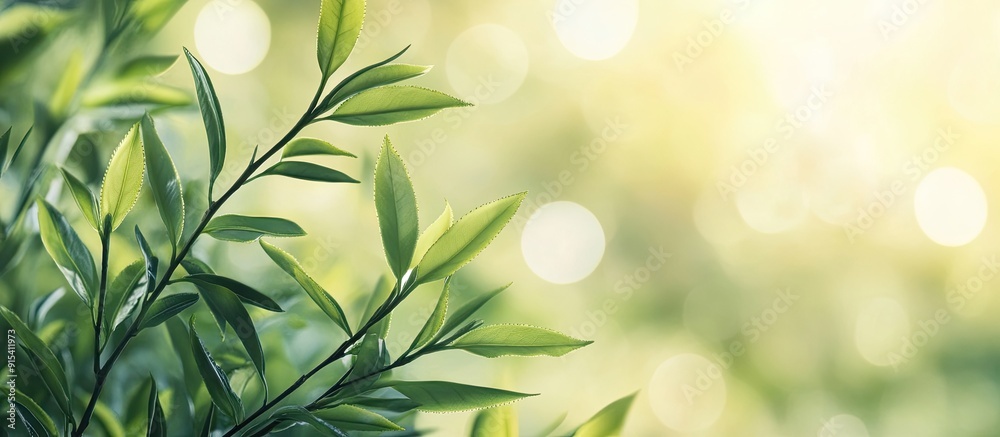 Leinwandbilder blurred backdrop of young tea tree leaves on a sunny day. with copy space image. place for adding te