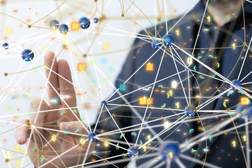 Global network. Blockchain. 3D illustration. Neural networks and artificial intelligence. Abstract