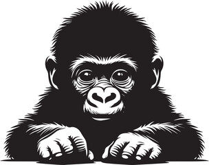 Baby Gorilla Silhouette isolated on white background Minimalist gorilla vector shape