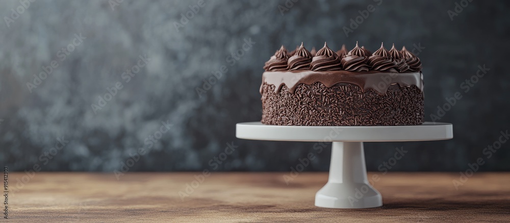 Leinwandbilder homemade chocolate cake on a pedestal. with copy space image. place for adding text or design