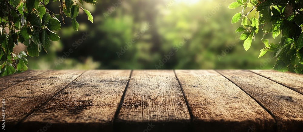Aufkleber Nature blurred background with wooden board. with copy space image. Place for adding text or design