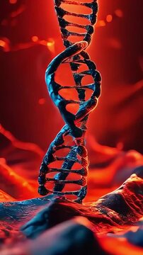 DNA molecule on a red background. 3d rendering. 3d illustration.