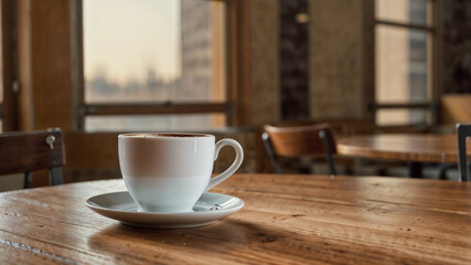 Steaming Cup of Coffee on a Table with Rustic Charm, Warm Ambiance, and Cozy Atmosphere for Comforting and Inviting Visuals

