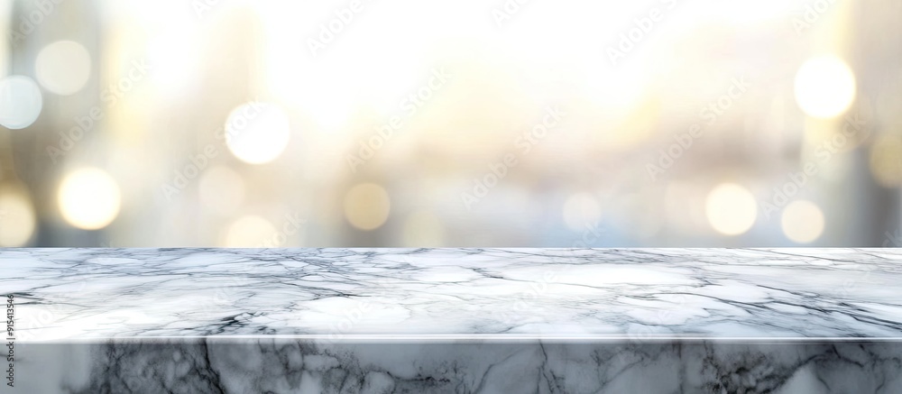 Leinwandbilder Empty gray and white marble surface set against a blurred background with a bokeh effect Area for design. with copy space image. Place for adding text or design