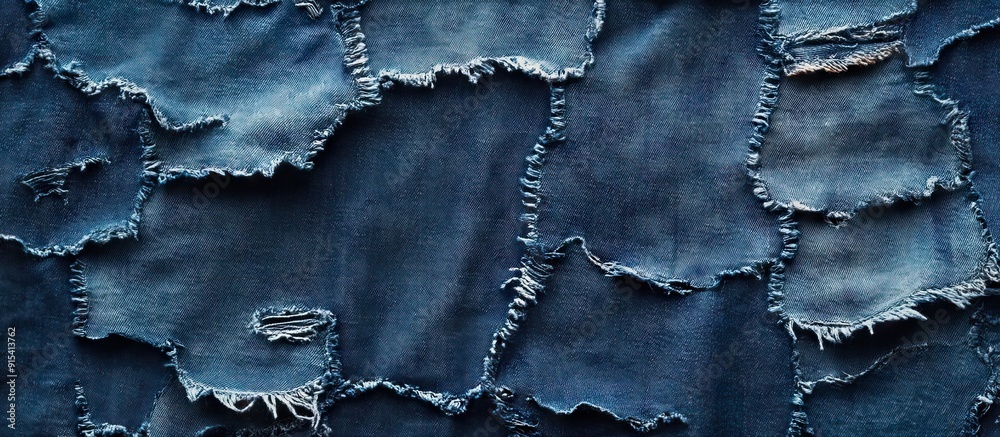 Poster Vintage texture background of torn denim. with copy space image. Place for adding text or design