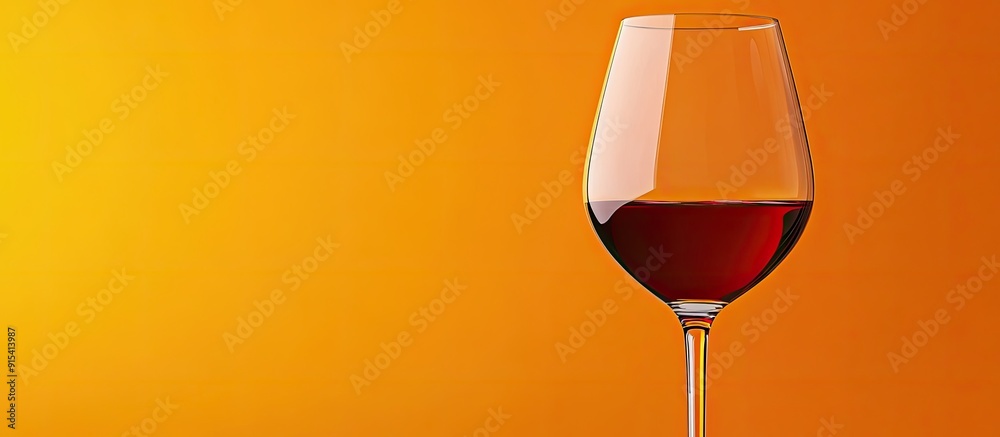 Poster Close up of a glass of red wine against an orange background. with copy space image. Place for adding text or design
