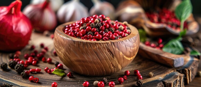 Bowl containing red peppercorns on a light background. with copy space image. Place for adding text or design