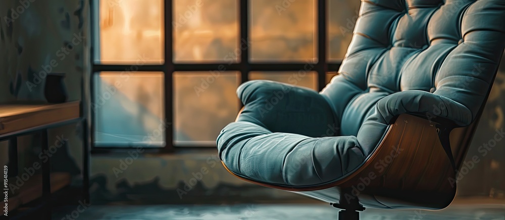 Poster Chair Background Modern chair furniture Defocused abstract background Blurred bokeh. with copy space image. Place for adding text or design