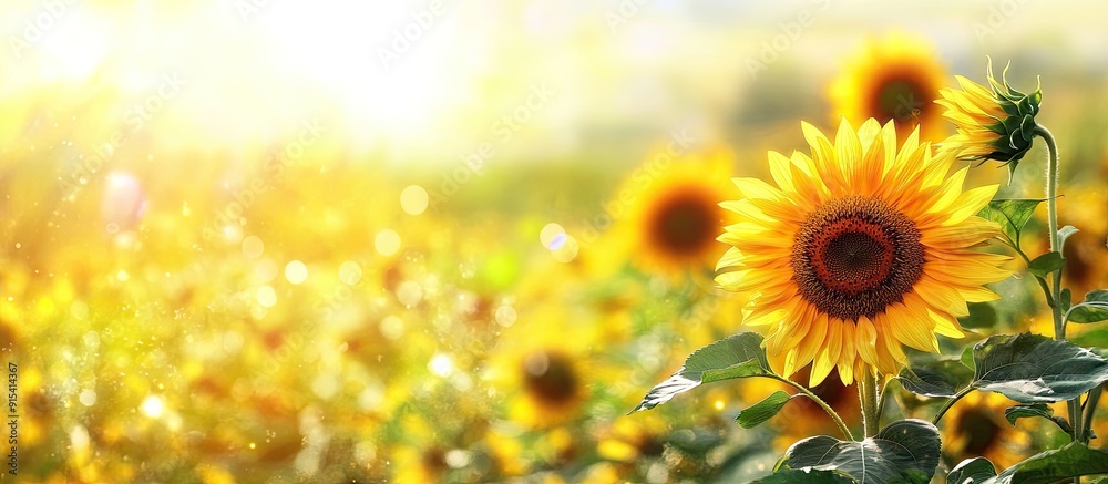 Aufkleber sunflower field bloom oil backdrop. with copy space image. Place for adding text or design