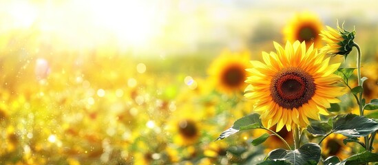 sunflower field bloom oil backdrop. with copy space image. Place for adding text or design