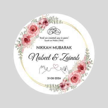 Vector illustration of floral tags. Baat Pakki Tag, Nikah tags, Thank you tags, wedding tags, birthday tags, label. Luxury Floral Nikkah Certificate, Premium A4 Islamic Wedding Contract, Nikah Nama.