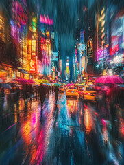 Obraz premium Design an image of a bustling city street at night