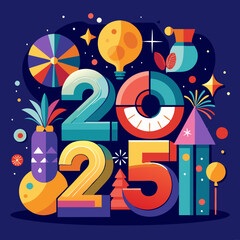 2025 colorful set of Happy New Year posters. Abstract modern Christmas design for vector celebration, season decoration, backgrounds, branding, banners, covers, cards, or social media templates.