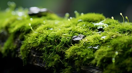 A detailed image of soft green moss thriving on a rustic log.