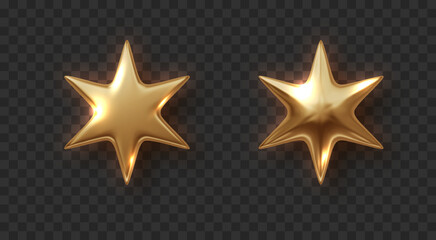 Golden six-pointed star isolated. Christmas and new year realistic design element. Golden 3d luxury design