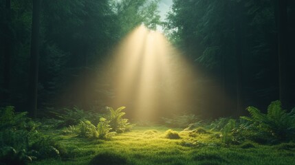 Beautiful Sunlight beam the forest background.