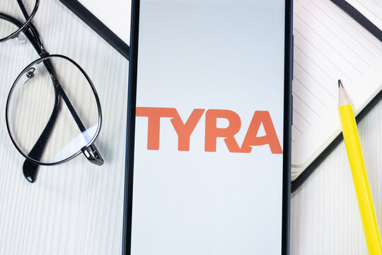 New York, USA - 1 August 2024: Tyra Biosciences Logo on Phone Screen, Company Icon on Display