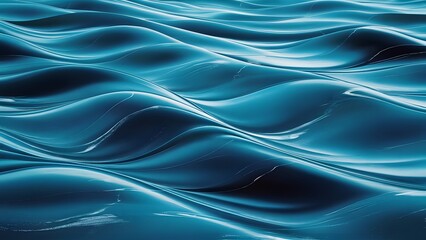 a blue background with wavy lines and waves in the water, with a black background and a white border.